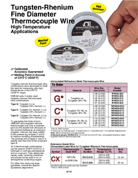 Thumbnail of document Data Sheet - W3W25-005 Tungsten-Rhenium Fine Diameter Bare Thermocouple Wire